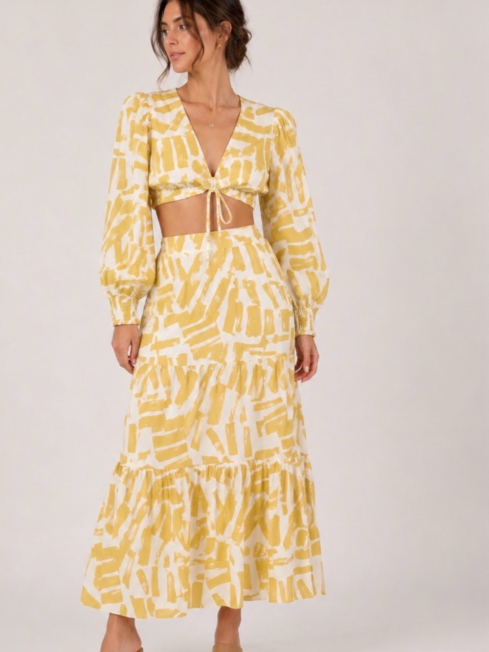 House of Harlow 1960 Yellow and White linen Maxi Skirt Set S Small NWOT NEW!